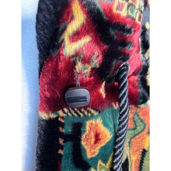 Vintage Gallery Faux Fur Patchwork Belted Coat Fur Collar Southwestern Artsy - Picture 13 of 14